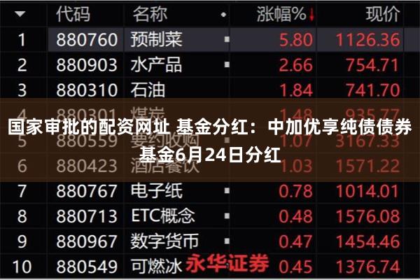 国家审批的配资网址 基金分红：中加优享纯债债券基金6月24日分红